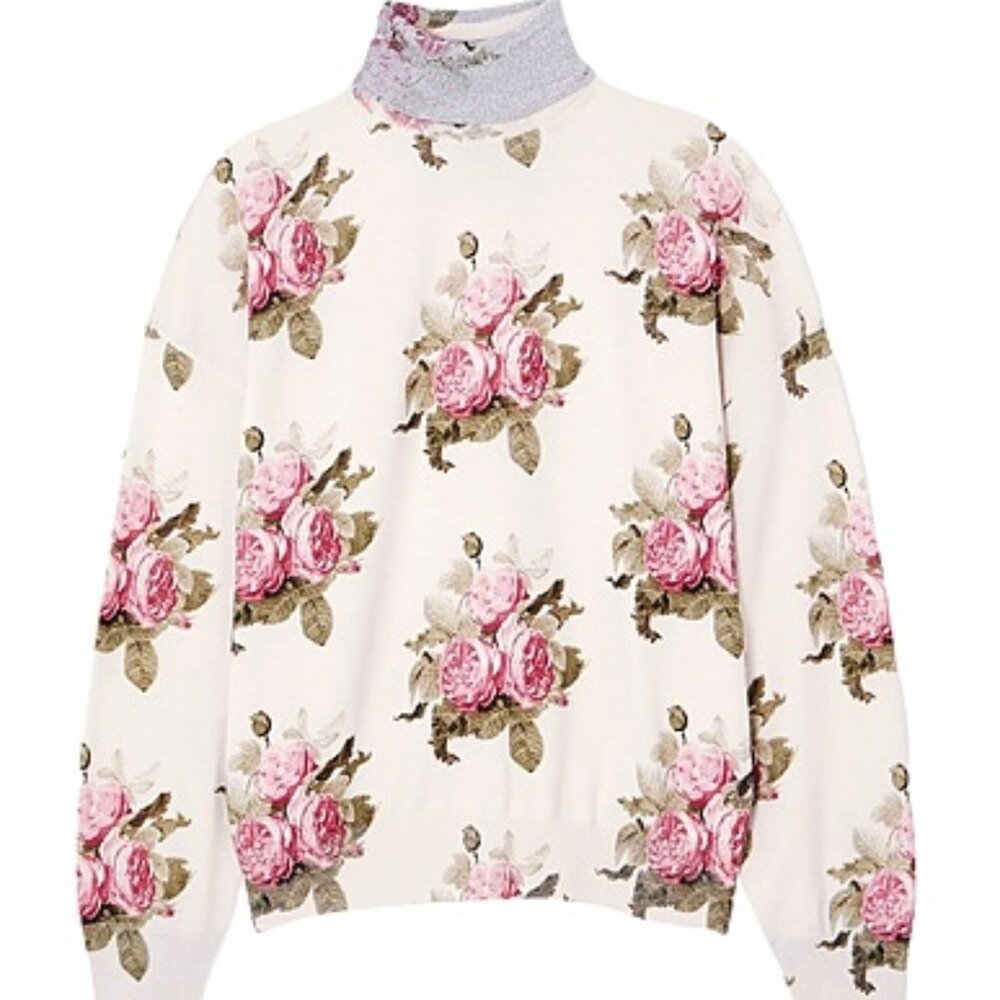 Paco Rabanne Bouquet Wool Sweater Ecru Pink Size XL $665 NWT